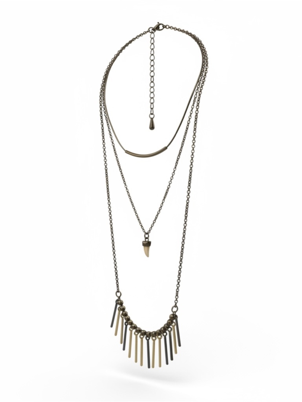Multi-Layer Antique Brass Tone Pendant Necklace - Women Jewelry